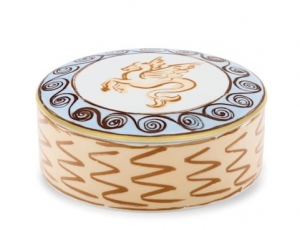 Ginori Il Viaggio Di Nettuno Round Box w Cover - Brown + Light Blue - 5"